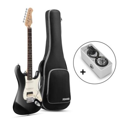 Donner DST-400 Solid Alder Body 2 Point Tremolo HSS Pickups Classic Electric Guitar Kit - Black / Guitar Kit+Looper