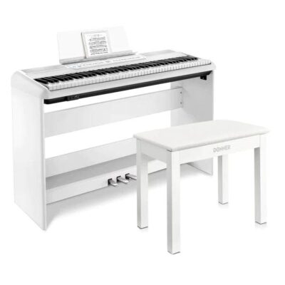Donner SE-1 88 Key Full Weighted Digital Piano Portable Professional Arranger Keyboard with Stand - Piano+White Bench
