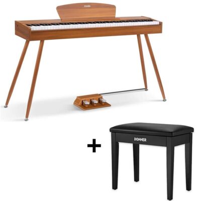 Donner DDP-80 Wooden Weighted Piano for Home - Natural / Piano+Black Bench