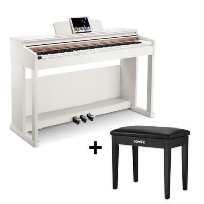 Donner DDP-100 Fully Weighted Digital Piano - White / Piano + Black Bench