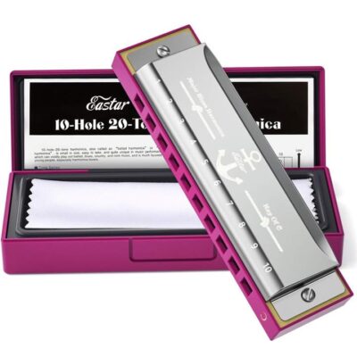 Eastar Major Blues Diatonic Harmonica, 10 Holes C Key Beginner Harmonica for Kids Children Adults Students, with Hard Case and Cloth, Pink