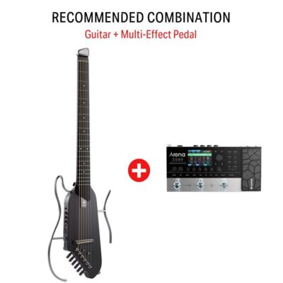 Donner HUSH™ I Acoustic-Electric Travel Guitar - Black / Guitar + Arena 2000 Pedal