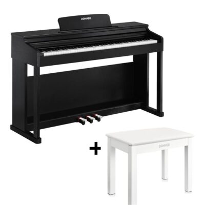 Donner DDP-100 Fully Weighted Digital Piano - Black / Piano + White Bench