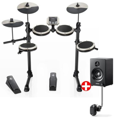 Donner DED-80 Best Electronic Drum Kit For Beginners - White / Drum + DDA-20SE Speaker