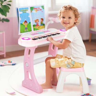 Toddler Electronic Piano with Music Score and Music Stand-Pink