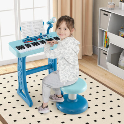 37 Keys Kids Piano Keyboard with Microphone for Ages 3+-Blue