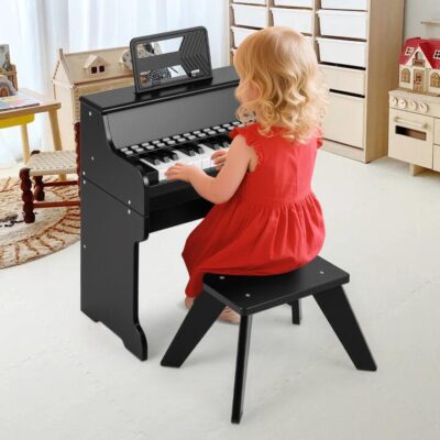 Keys Kids Piano Keyboard with Stool-Black