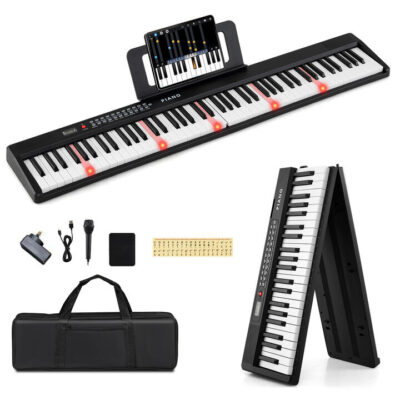 Key Foldable Piano Keyboard Portable Full Size Semi Weighted Electric Piano with MIDI Wireless Connection-Black