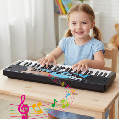 49 Keys Portable Electric Keyboard Piano with Microphone and 8 Tones-Dark Black