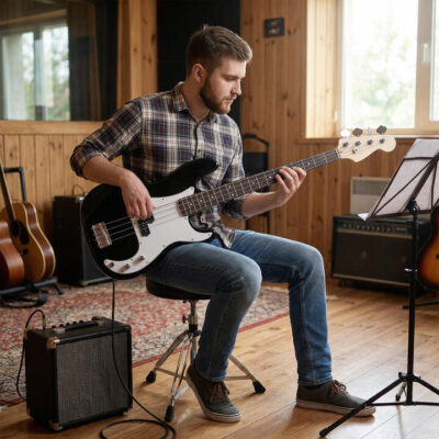 4 Strings Full Size Bass Guitar Kit with Double Pickups and Open-gear Tuning-Black