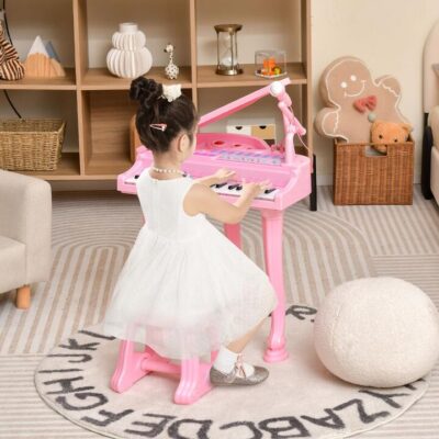 31 Keys Kids Piano Keyboard with Stool and Microphone for Kids-Pink